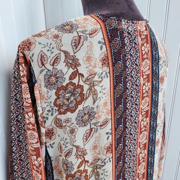Liberty Love Women’s Sheer Cardigan / Kimono Red Blue Floral Open Front Sz L - Picture 7 of 12